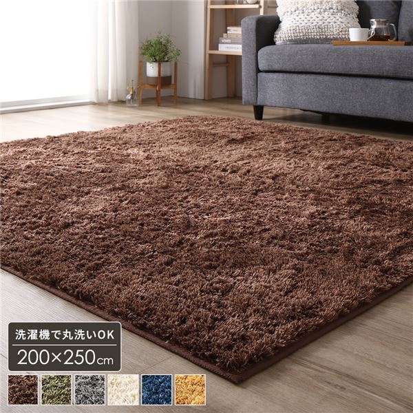 ラグ マット 約3畳 約200×250cm 長方形 ブラウン 床暖房 ホットカーペット対応 洗える シャギー 滑りにくい加工 制菌加工〔代引不可〕の通販は 12,482円