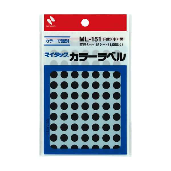 （まとめ）ニチバン マイタック カラーラベル型 直径8mm 黒 ML-1516 1セット(10500片：1050片×10パック)〔×3セット〕〔代引不可〕