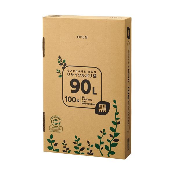 （まとめ）TANOSEE リサイクルポリ袋 黒90L BOXタイプ 1箱(100枚)〔×10セット〕〔代引不可〕