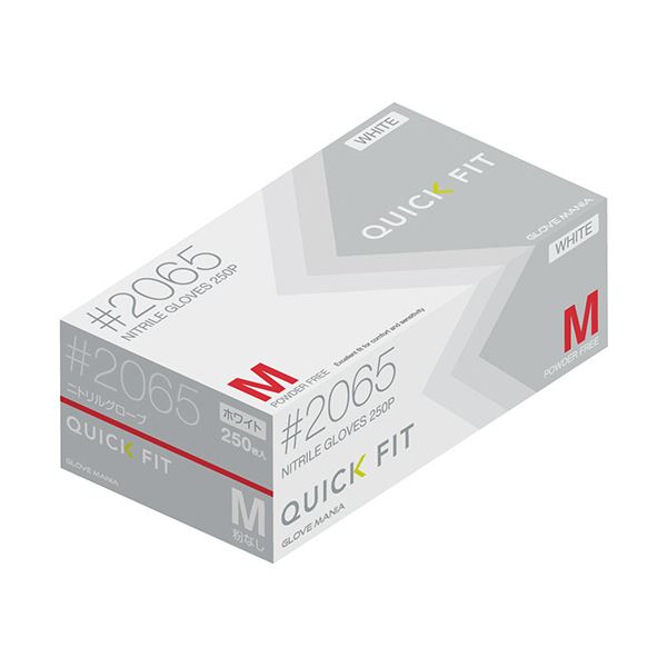 （まとめ）川西工業 ニトリルグローブクイックフィット 粉なし ホワイト M #2065W-M 1箱(250枚)〔×5セット〕〔代引不可〕の通販は