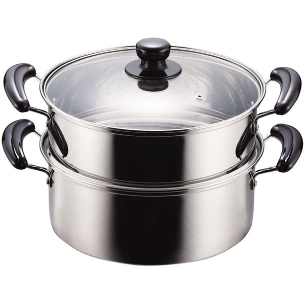 〔3個セット〕 パール金属 NEWだんらん ステンレス製 ガラス蓋付 2段蒸し器 26cm H-5875〔代引不可〕の通販は 19,210円