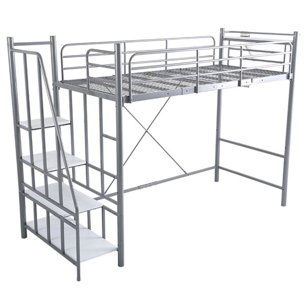 おしゃれ 階段付 収納便利 アンティーク風 パイプ ロフトベッド シルバー おしゃれ 階段付 収納便利 アンティーク風 パイプ ロフトベッド シルバー