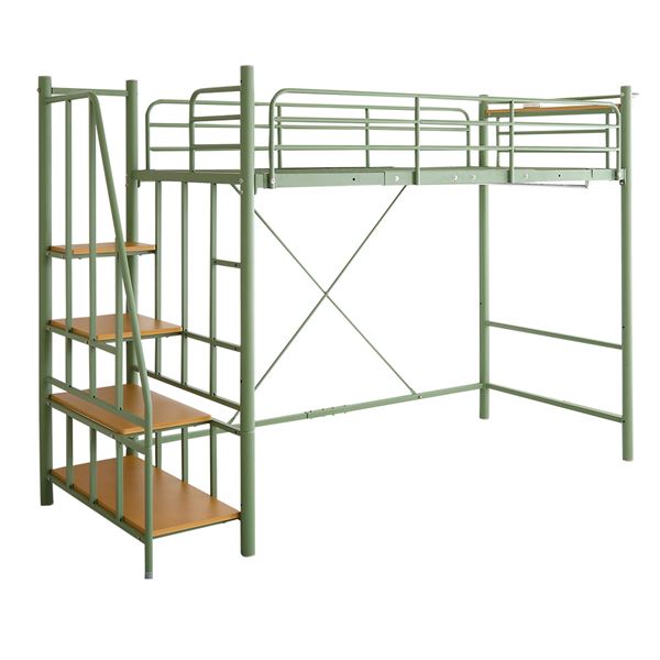 パイプ ロフトベッド 約幅255cm シングル シルバー 階段付き ベッドフレーム 大人かわいいインテリア 組立品 ベッドルーム パイプ ロフトベッド 約幅255cm シングル シルバー 階段付き ベッド