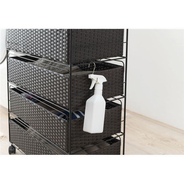 ランドリーラック ダークブラウン (約)幅60cm 組立式 キャスター付 ダークブラウンの洗濯用キャスター付きランドリーラック、幅60.5