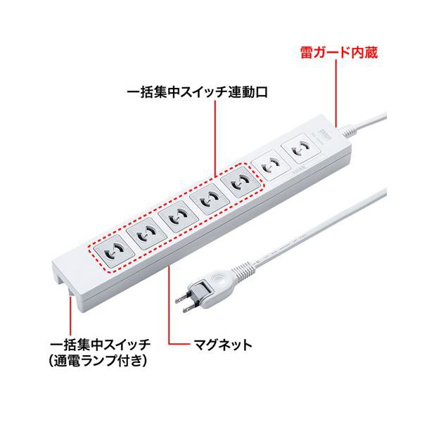 サンワサプライ TAP-BR36A-5 安全ブレーカータップ 3P・6個口 5m