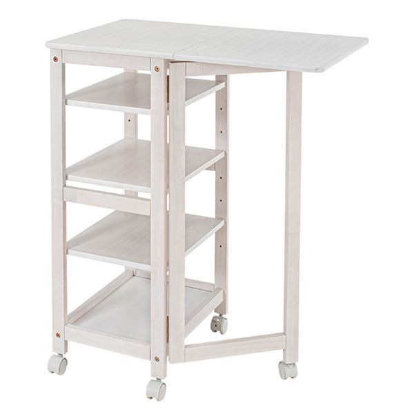 キッチンワゴン/バタフライワゴン ホワイトウォッシュ 約幅37/70×奥行45×高さ85cm 組立品〔代引不可〕の通販は