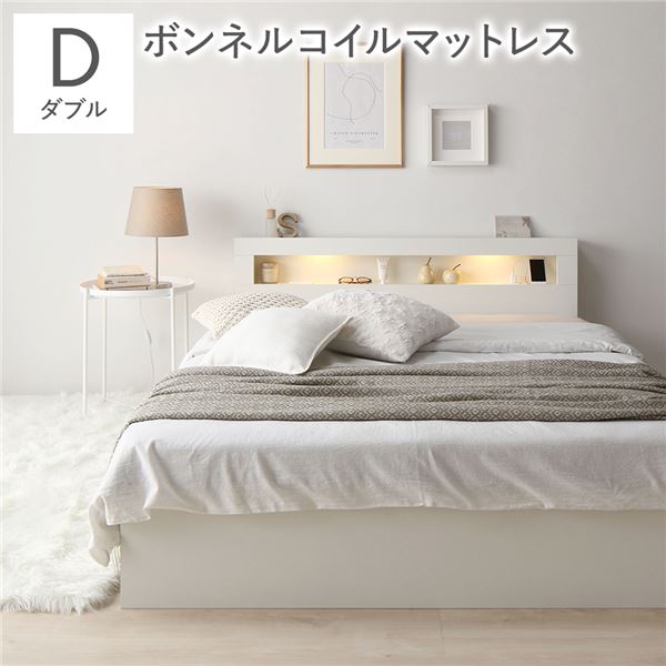 ダブルベッド ベッド ダブル ホワイト ボンネルコイルマットレス付き