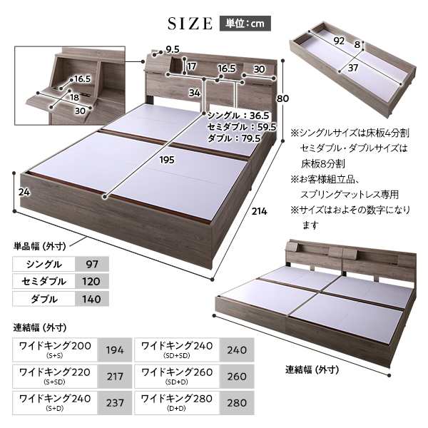 ベッド ワイドキング 220(S+SD) ポケットコイルマットレス付き