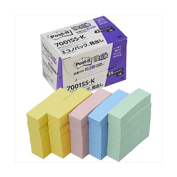 〔5個セット〕 3M Post-it ポストイット エコノパック 強粘着見出し パステル 4色混色 3M-7001SS-KX5