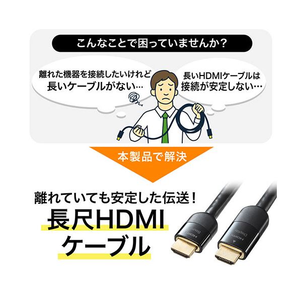 ■SANWA HDMIケーブル イコライザ内蔵[店頭受取不可] SANWA SUPPLY HDMIケーブル 15m 4K対応 長尺 イコライザ内蔵 4K⁄60Hz