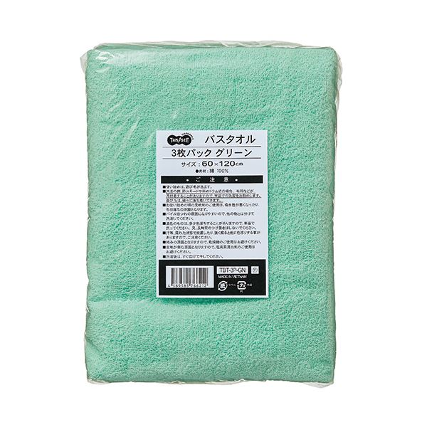 （まとめ） TANOSEE バスタオル グリーン1パック（3枚） 〔×5セット〕〔代引不可〕の通販は