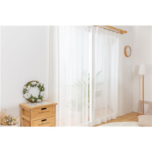 レースカーテン 幅200cm×丈223cm ドット 1枚 洗える 日本製 アジャスターフック付き シャノン GO リビング ダイニング〔代引不可〕の通販は