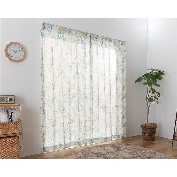 レースカーテン 幅200cm×丈133cm グリーン 1枚 洗える 日本製 アジャスターフック付き シャンヌ GN リビング ダイニング〔代引不可〕の通販は 6,896円