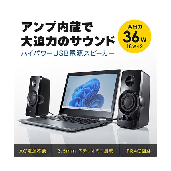 サンワサプライ ハイパワーUSB電源スピーカー MM-SPL19UBK〔代引不可〕の通販は