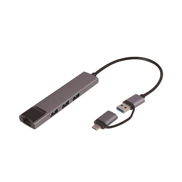 Digio2 USB3.2Gen1 Type-C＆A 3ポートアルミハブ LANアダプタ付 UH-C3L373GY〔代引不可〕