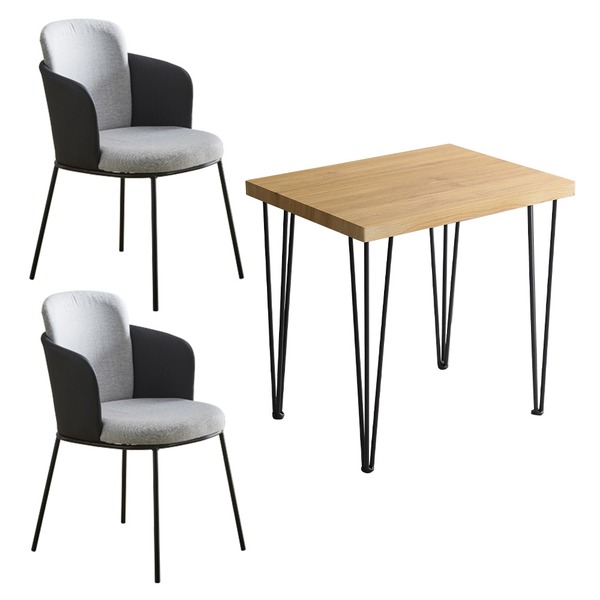 レザー×ファブリック ダイニングチェア2脚 約75cm幅テーブル 3点セット 〔テーブル：シャビーオーク/チェア：ブラック〕 組立品〔代引不可〕〔代引不可〕の通販は