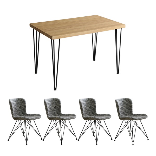 ファブリックダイニングチェア4脚 約110cm幅テーブル 5点セット 〔テーブル：シャビーオーク/チェア：ブルー〕 組立品〔代引不可〕〔代引不可〕の通販は