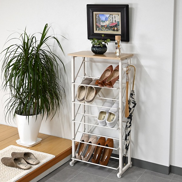 魅せるシューズラック 下駄箱 幅約50.5cm ホワイト スチール 通気性 スリム オープンタイプ 玄関 エントランス 入口 組立品〔代引不可〕