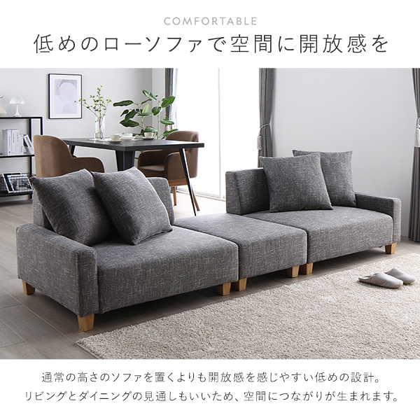 ビッグカウチ＋テーブルトレイセット 〔3人掛け+オットマン(ココアブラウン)+テーブルトレイ(ストーン)〕 脚：ナチュラル ローソファ 大型 北欧 ...〔代引不可〕の通販は