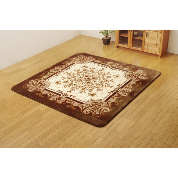 王朝柄 ラグ 正方形 『シャルマン』 ボリュームタイプ ブラウン 約185×185cm〔代引不可〕〔代引不可〕の通販は 10,875円