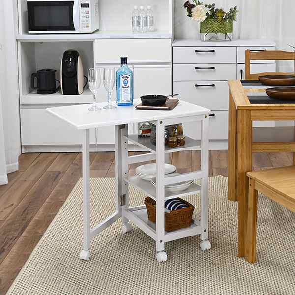 片バタワゴン 約高さ70cm ホワイト キッチンワゴン 組立品〔代引不可〕の通販は