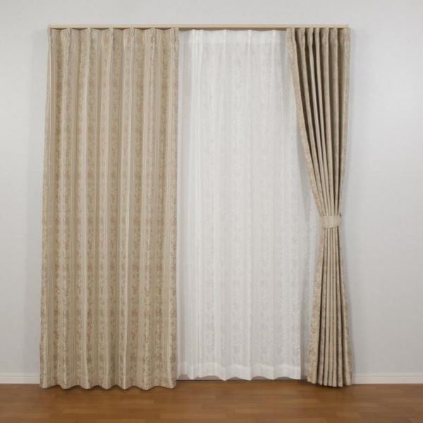 3級遮光 ドレープカーテン 約幅100cm×長さ178cm×2枚セット ローズ 形状記憶 裏地付き 省エネ 節電 エレガント 花柄 多サイズ ウォッシャブル ...〔代引不可〕の通販は