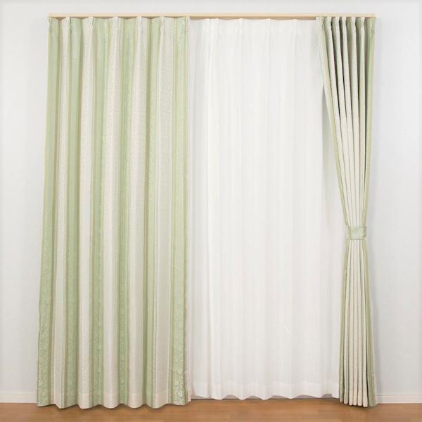 カーテン ドレープカーテン 3級遮光 花柄ストライプ 約幅100cm×長さ200cm×2枚セット グリーン 裏地付き 省エネ 遮光 ドレープカーテン ウォッ...〔代引不可〕の通販は