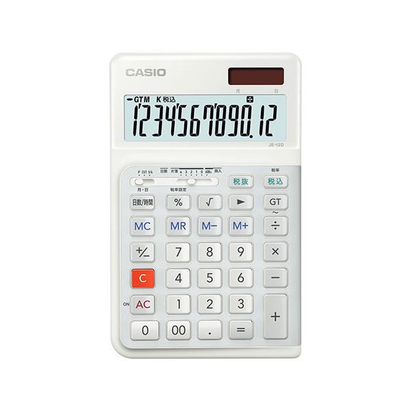 CASIO 人間工学電卓 ジャストサイズ12桁 ホワイト JE-12D-WE-N〔代引不可〕