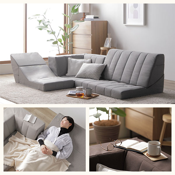 コーナー ソファセット 3点セット ライトグレー ハイバック