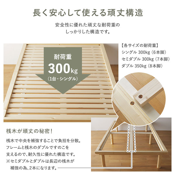 畳 ベッド セミダブル ナチュラル 生成り 目積織 畳マット付き 3段階 高さ調整可 すのこ 4つ折りマット 組立品〔代引不可〕〔代引不可〕の通販は