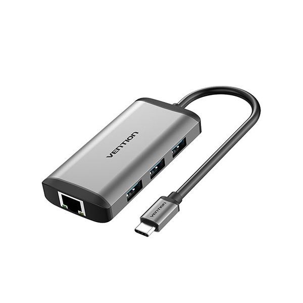 VENTION 多機能 PDドッキングステーション USB-C to HDMI/USB3.0*3/RJ45/ 0.15M メタルタイプ グレー CN-8047〔代引不可〕