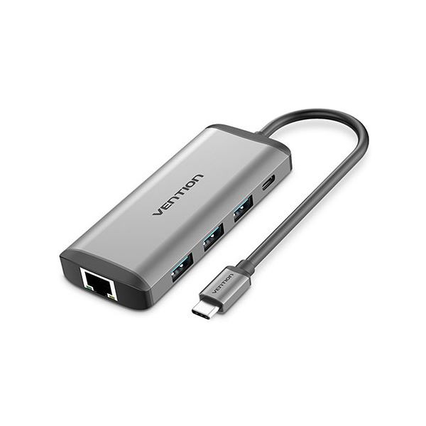 VENTION 多機能 PDドッキングステーション USB-C to HDMI/USB3.0*3/RJ45/TF/SD 0.15M メタルタイプ グレー CN-8085〔代引不可〕