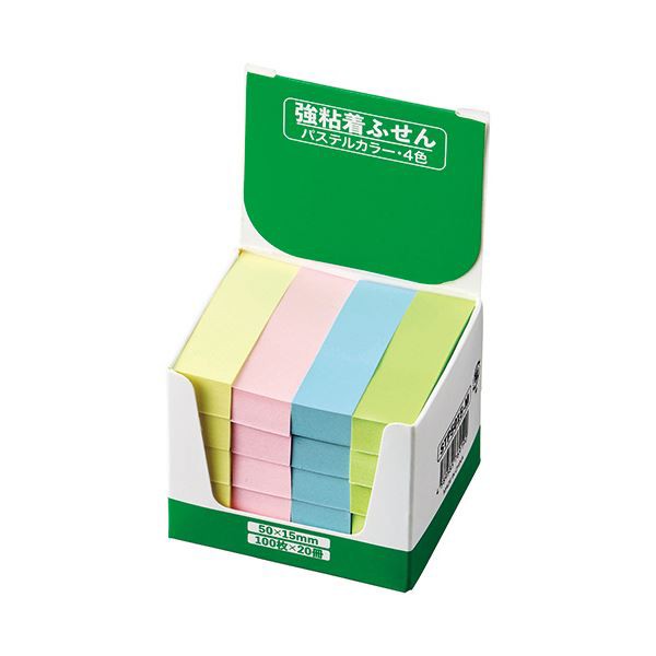 （まとめ） TANOSEE強粘着ふせん 50×15mm パステルカラー・4色 1セット（60冊：20冊×3パック） 〔×3セット〕〔代引不可〕の通販は