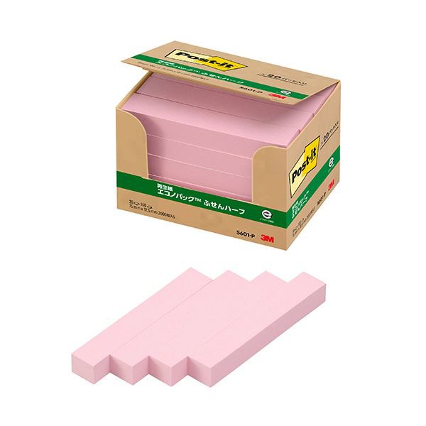 （まとめ） 3Mポスト・イット エコノパック ふせんハーフ 再生紙 75×12.5mm ピンク 5601-P 1パック（20冊） 〔×5セット〕〔代引不可〕の通販は 8,055円
