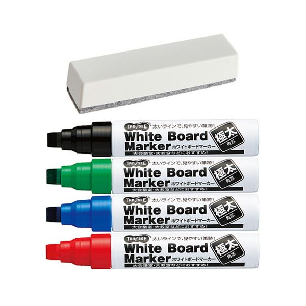 （まとめ） TANOSEEホワイトボードマーカー 極太 4色（黒・赤・青・緑）+抗菌マグネットイレーザーセット 1セット 〔×5セット〕〔代引不可〕の通販は 8,039円