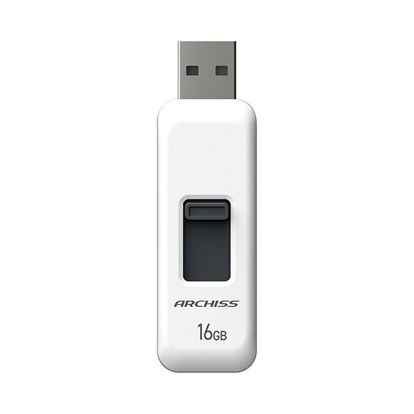 （まとめ） アーキスUSB2.0 スライド式フラッシュメモリ 16GB ホワイト AS-016GU2-PSW 1個 〔×5セット〕〔代引不可〕