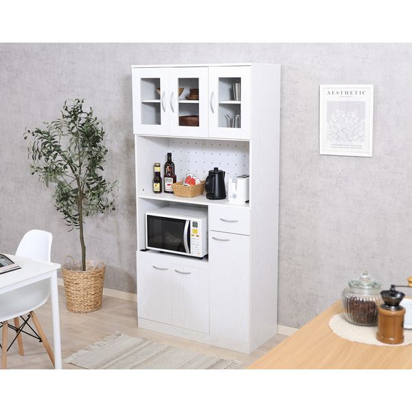 ハイキッチンボード 約180×90cm オークホワイト 組立品【代引不可