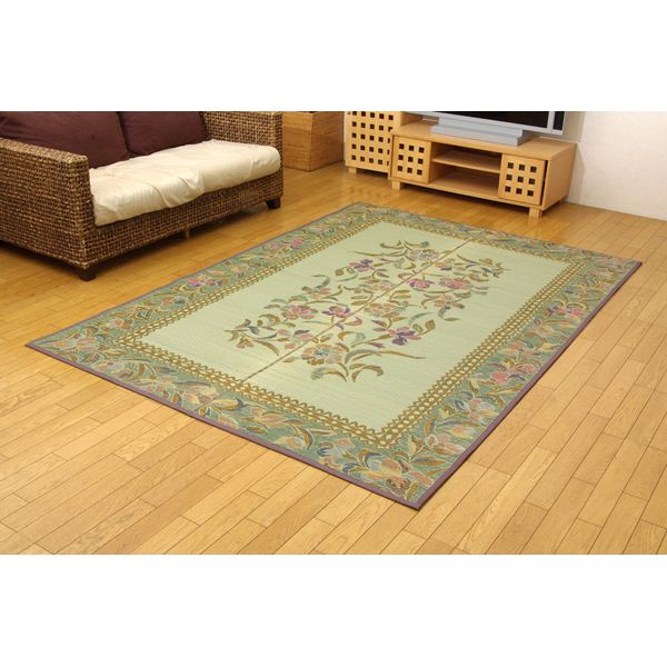 い草 花ござ/ラグマット 〔袋織 江戸間3畳 約174×261cm〕 裏：不織布 防傷 抗防臭 消臭 調湿効果 〔リビング ダイニング〕〔代引不可〕の通販は