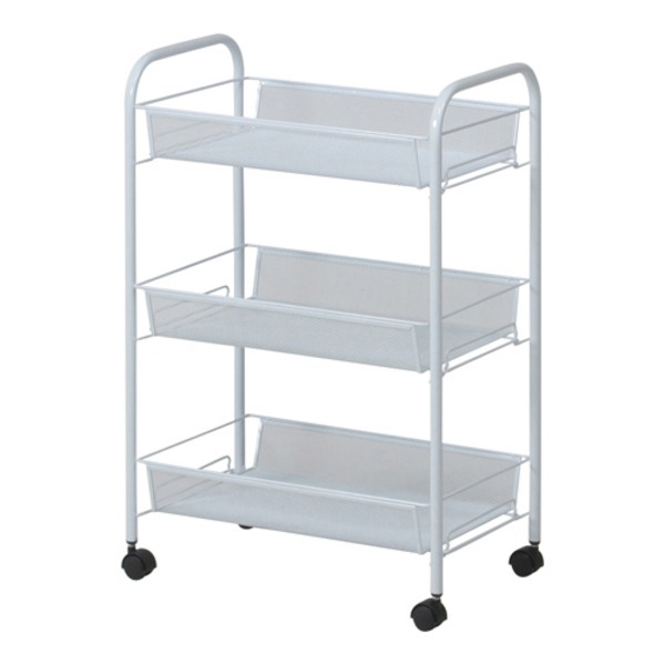 キッチンワゴン キッチン収納 3段 幅43.5cm×奥行26cm ホワイト スチール キャスター付 ワゴンラック メッシュトローリー 組立品〔代引不可〕の通販は 5,311円