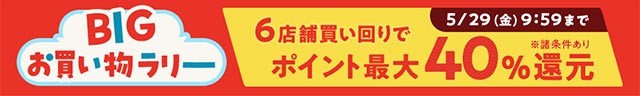 BIGお買い物ラリー エントリー&購入でポイント最大40%還元!