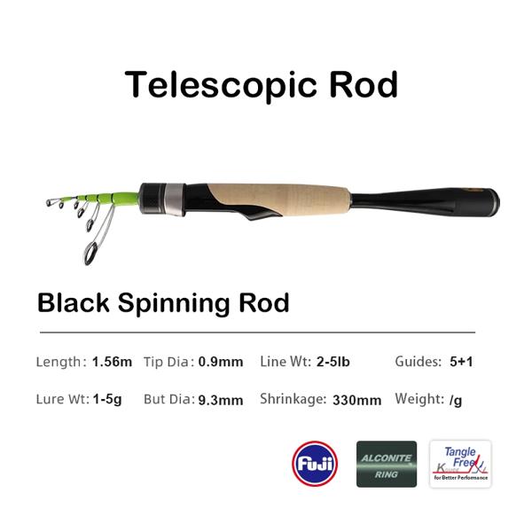 Purelure-伸縮式のある釣り竿,魚を捕まえるためのルアー,輸送,旅行,パーチ,スピニング,キャスティング,カーボン,ソフト,1.53m, 1.78m