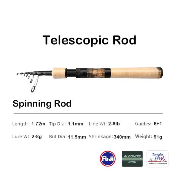 Purelure-伸縮式のある釣り竿,魚を捕まえるためのルアー,輸送,旅行,パーチ,スピニング,キャスティング,カーボン,ソフト,1.53m, 1.78m