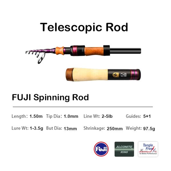 Purelure-伸縮式のある釣り竿,魚を捕まえるためのルアー,輸送,旅行,パーチ,スピニング,キャスティング,カーボン,ソフト,1.53m, 1.78m