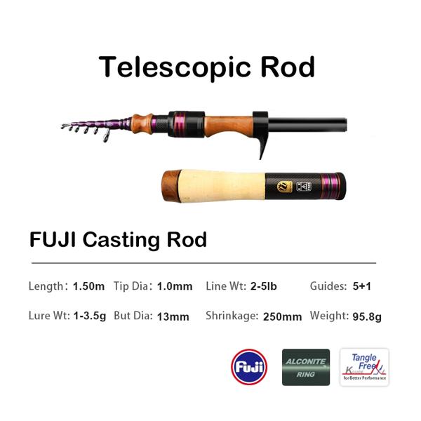 Purelure-伸縮式のある釣り竿,魚を捕まえるためのルアー,輸送,旅行,パーチ,スピニング,キャスティング,カーボン,ソフト,1.53m, 1.78m
