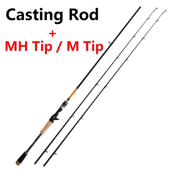 2ピース釣り竿チップM / MH、スピニング/キャスティングロッド、超軽量カーボンファイバー、1.8m 2.1m 2.4m、マス/コイ、ベイトキャスティングルアーロッド