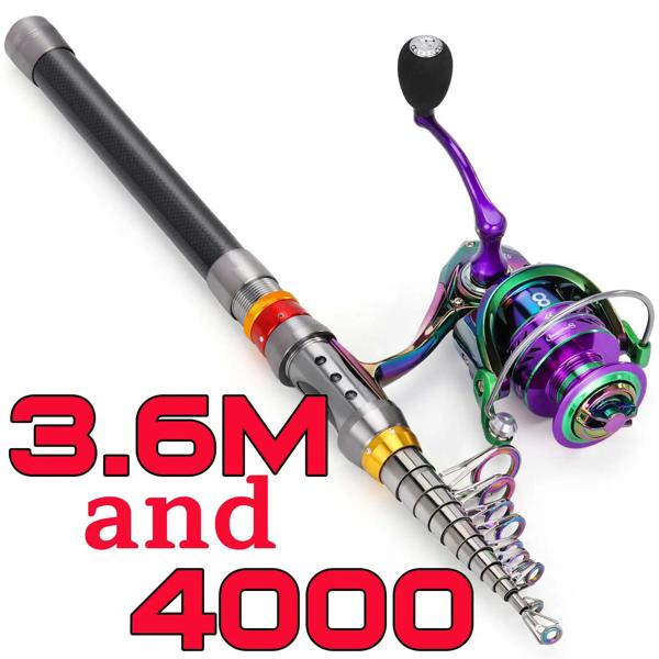 Sougayilang-伸縮式釣り竿とリールのセット,海釣り用,ギア比5.0:1,ビーチフィッシング用スピニングリール,1.8m〜3.6m