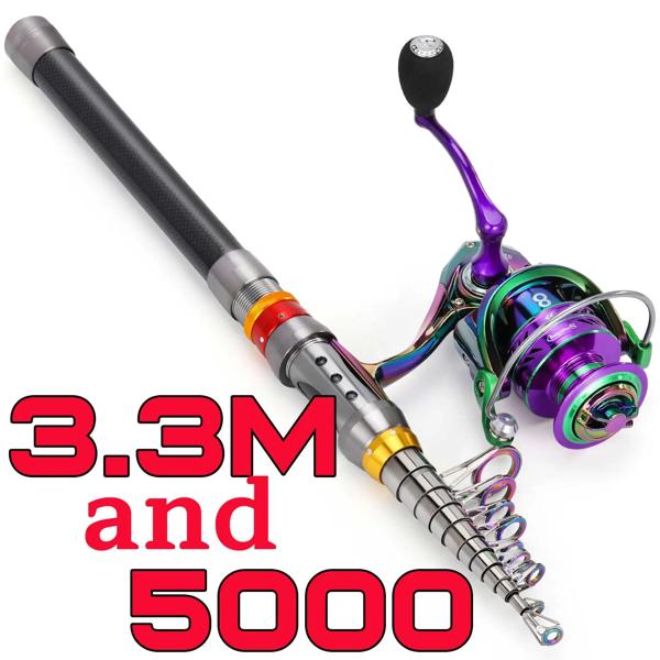 Sougayilang-伸縮式釣り竿とリールのセット,海釣り用,ギア比5.0:1,ビーチフィッシング用スピニングリール,1.8m〜3.6m
