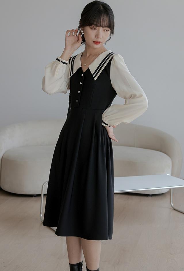 ワンピース セーラー バイカラー ロング 長袖 レディース ビッグ 襟 制服 くびれ ウエスト ハイウエスト Vネック デコルテ 鎖骨 Aライン 脚長 美脚 膝下 膝丈 重ね着 コスプレ 学生 オシャレ お洒落 かわいい 大人可愛い きれいめ 上品 エレガント 高級感 量産型 姫系 流行 ant1435_15.jpg