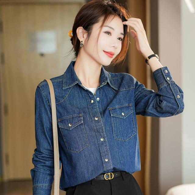 デニムシャツ ブラウス デニム レディース デニムトップス 刺繍 デニムシャツ 長袖 スタイリッシュ 上着  tシャツ 体型カバー 細身効果 春服 春物 春夏秋 ファッ ANOTHER BRANCH OLIVE des ブラウス シャツ 「再販！」「@_