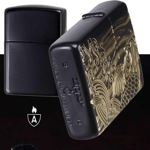 zippo(ジッポーライター)アーマー ブラックマット 昇鯉（G）ブラック×ゴールド 画像4